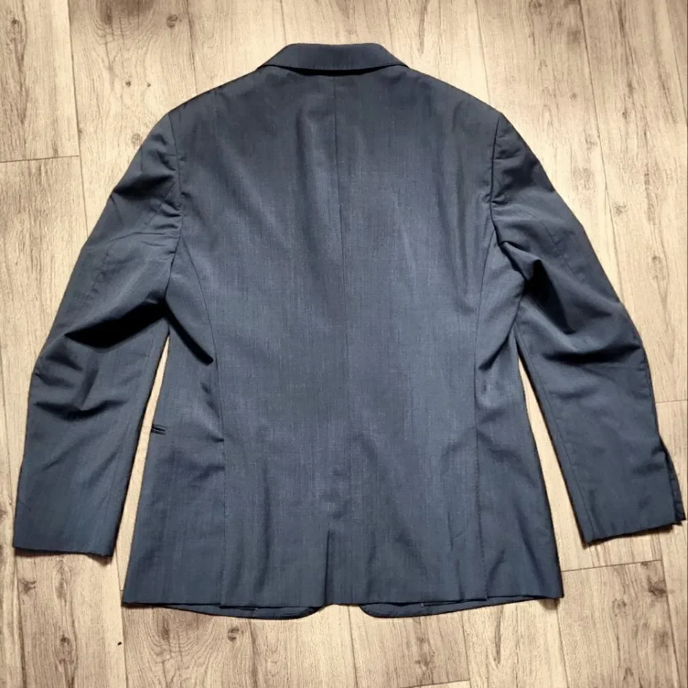 Armani Collezioni G-Line Single Breasted Wool And Silk Blend Blazer Blue